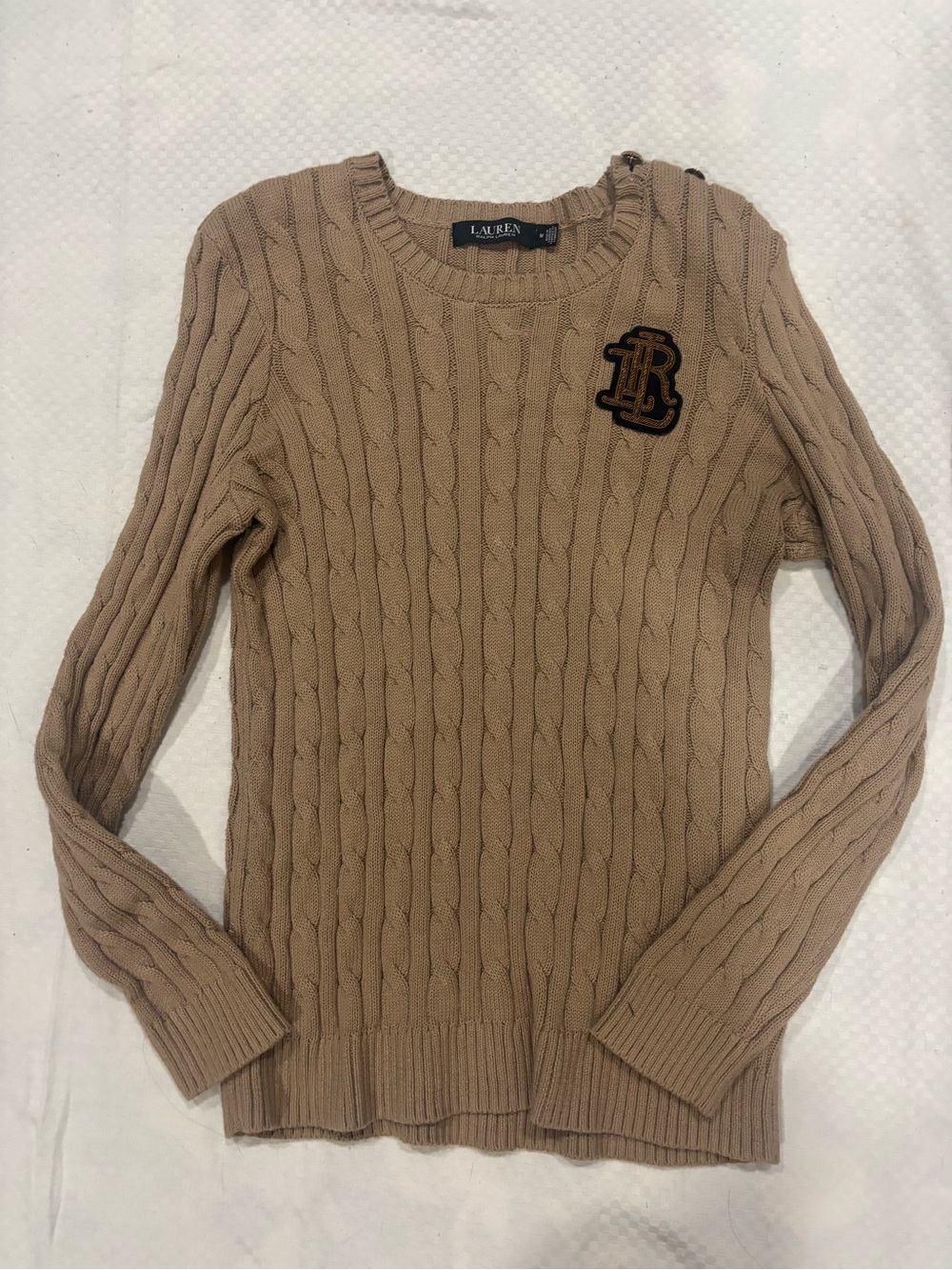 Lauren Ralph Lauren Cable Knit Crew Sweater in Camel